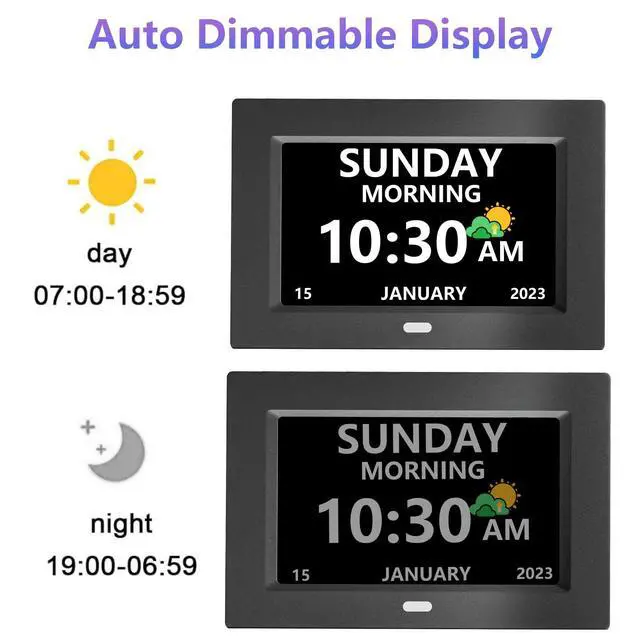 Alt view image 7 of 7 - 7 Inch Clock with Day and Date for Elderly Large Display Digital Clocks 12 Alarms 3 Display Modes Large Font Alzheimer's Clock Alarm Clocks for Seniors Auto DST Black