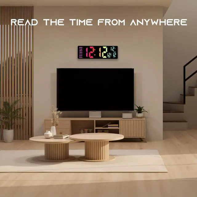 Alt view image 2 of 7 - 16.5" Large Digital Wall Clock with BT Sync, RGB Lights with 11 Scenes Mode Remote Control, Dual Alarms with Big LED Display, Auto DST, Temperature for Classroom Gaming