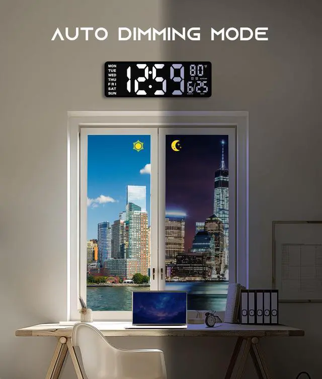 Alt view image 7 of 7 - 16.5" Large Digital Wall Clock with BT Sync, RGB Lights with 11 Scenes Mode Remote Control, Dual Alarms with Big LED Display, Auto DST, Temperature for Classroom Gaming