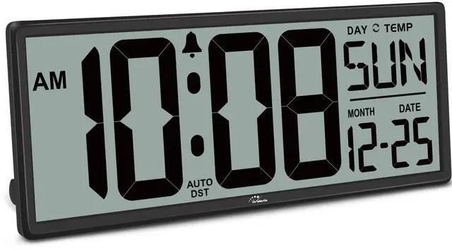 Main image of 14.5'' Large Digital Wall Clock Battery Operated with Jumbo Numbers, Temperature and Date - Easy to Read and Set, Auto DST