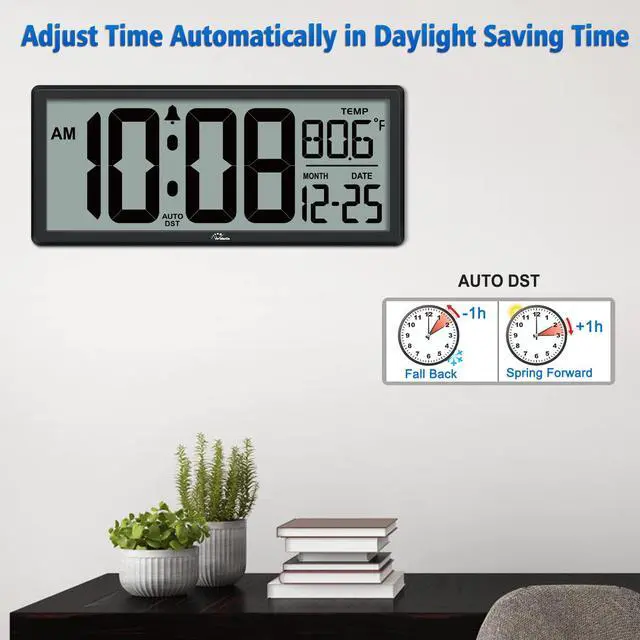 Alt view image 6 of 7 - 14.5'' Large Digital Wall Clock Battery Operated with Jumbo Numbers, Temperature and Date - Easy to Read and Set, Auto DST