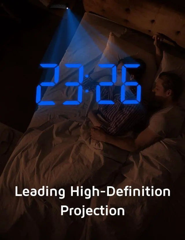 Alt view image 2 of 6 - Projection Alarm Clock, Digital Clock with 180° Rotatable Projector, 3-Level Brightness Dimmer, Clear LED Display, USB Charger, Progressive Volume, 9mins Snooze,12/24H, for Bedroom