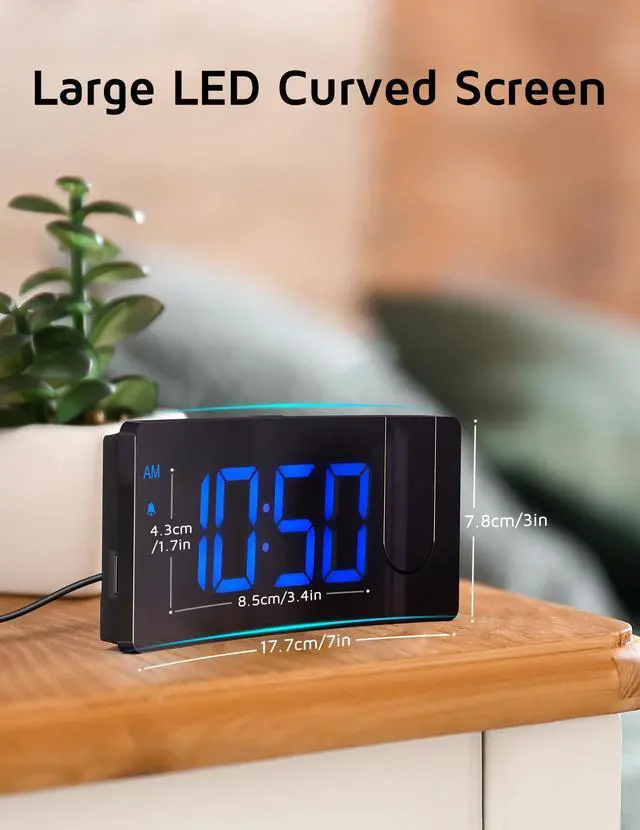 Alt view image 5 of 6 - Projection Alarm Clock, Digital Clock with 180° Rotatable Projector, 3-Level Brightness Dimmer, Clear LED Display, USB Charger, Progressive Volume, 9mins Snooze,12/24H, for Bedroom