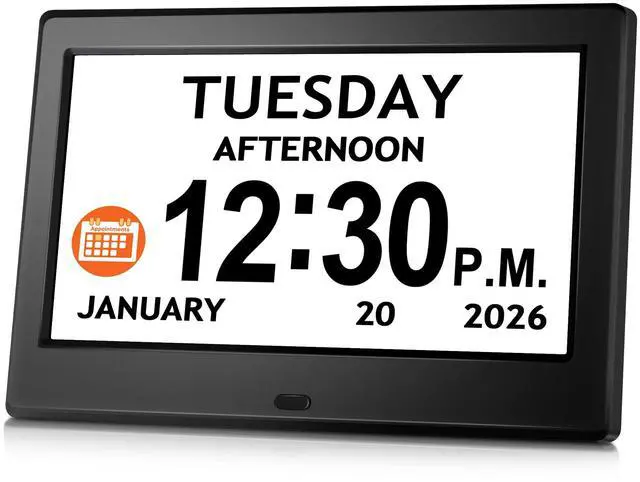 Main image of 7'' Digital Clock, Dementia Clock With Date And Time, 10 Reminders, 6 Alarms, Auto-Dimming, Auto DST, Remote Control, Large Display Alarm Clock For Seniors, Gifts For People With Dementia, Alzheimers