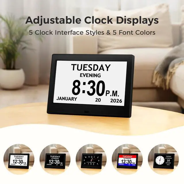 Alt view image 6 of 7 - 7'' Digital Clock, Dementia Clock With Date And Time, 10 Reminders, 6 Alarms, Auto-Dimming, Auto DST, Remote Control, Large Display Alarm Clock For Seniors, Gifts For People With Dementia, Alzheimers