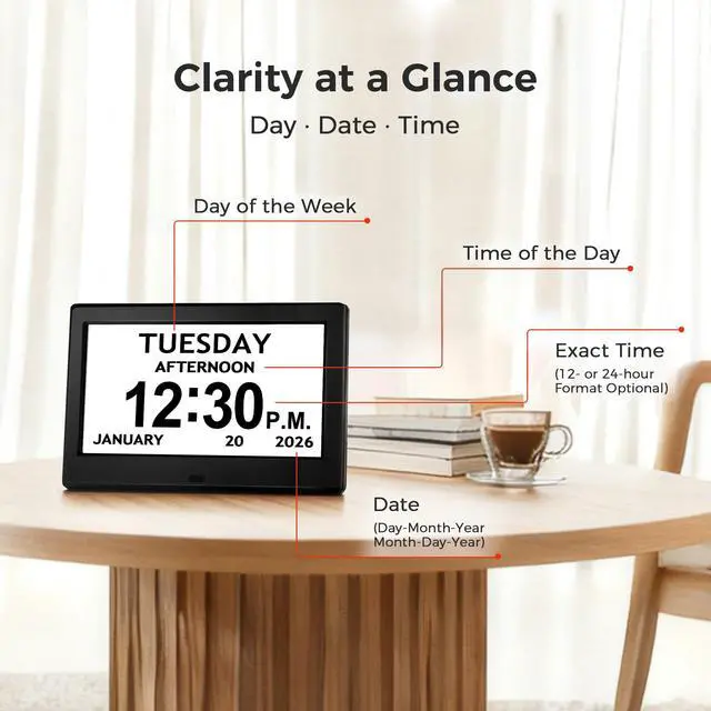 Alt view image 7 of 7 - 7'' Digital Clock, Dementia Clock With Date And Time, 10 Reminders, 6 Alarms, Auto-Dimming, Auto DST, Remote Control, Large Display Alarm Clock For Seniors, Gifts For People With Dementia, Alzheimers