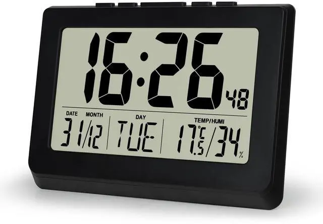 Main image of 10" LCD Large Display Digital Clock, Wall Mounted and Desktop, Battery Operated Electronic Clocks with Date, Day, Temperature, Snooze Function for Elderly, Living Room Bedroom Office, Black
