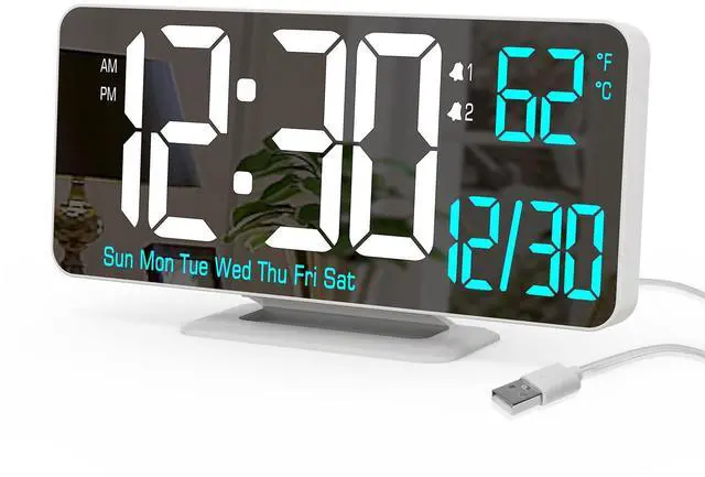 Main image of Digital LED Clocks for Bedrooms 6.7in White Alarm Clock, Dimming, 12/24h, Date, Day of Week,Temp,Desk Clock, LED Clock for Bedside, Digital Calendar Clocks for Living Room Essentials