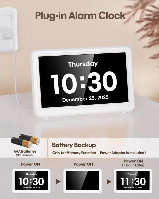 Alt view image 6 of 7 - Digital Clock with Date and Week for Seniors, Alzheimer's Dementia Clock with 20 Alarms and 6 Medicine Reminders, 12 Display Modes Large Font Digital Calendar Alarm Clock for Vision Impaired(7 Inch)