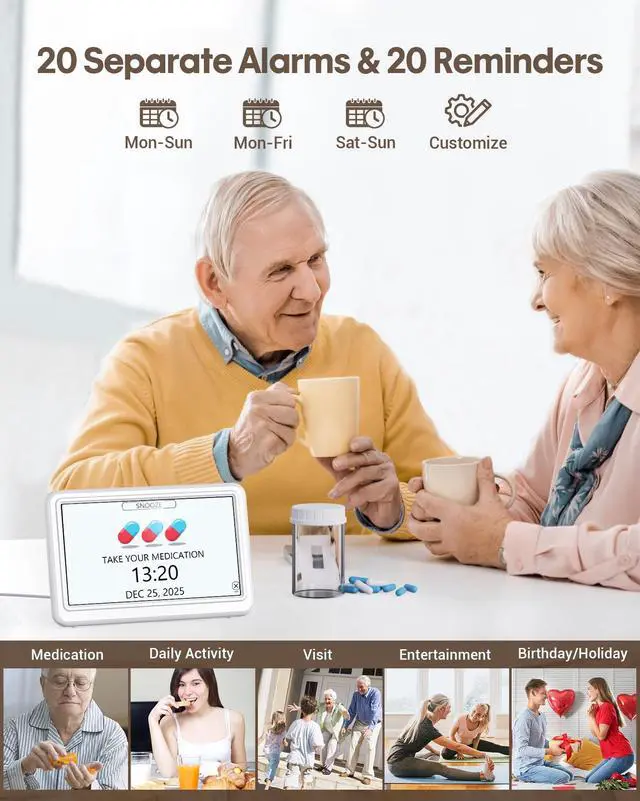 Alt view image 3 of 7 - Digital Clock with Date and Week for Seniors, Alzheimer's Dementia Clock with 20 Alarms and 6 Medicine Reminders, 12 Display Modes Large Font Digital Calendar Alarm Clock for Vision Impaired(7 Inch)