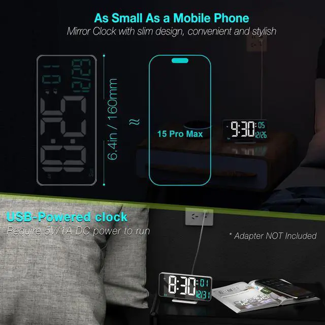 Alt view image 3 of 6 - Digital LED Clocks for Bedrooms 6.7in White Alarm Clock, Dimming, 12/24h, Date, Day of Week,Temp,Desk Clock, LED Clock for Bedside, Digital Calendar Clocks for Living Room Essentials