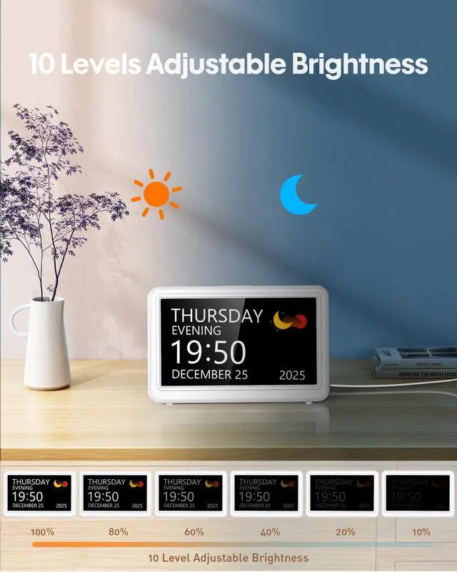 Alt view image 5 of 7 - Digital Clock with Date and Week for Seniors, Alzheimer's Dementia Clock with 20 Alarms and 6 Medicine Reminders, 12 Display Modes Large Font Digital Calendar Alarm Clock for Vision Impaired(7 Inch)