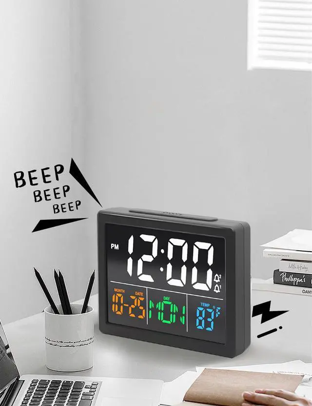 Alt view image 7 of 7 - Digital Alarm Clock, with 5.5" Large LED Time Display, Adjustable Alarm Volume, 6 Level Brightness, Alarm Settings, USB Charger, Temperature Detect, Snooze, Clocks for Bedroom, Bedside, Desk, Black