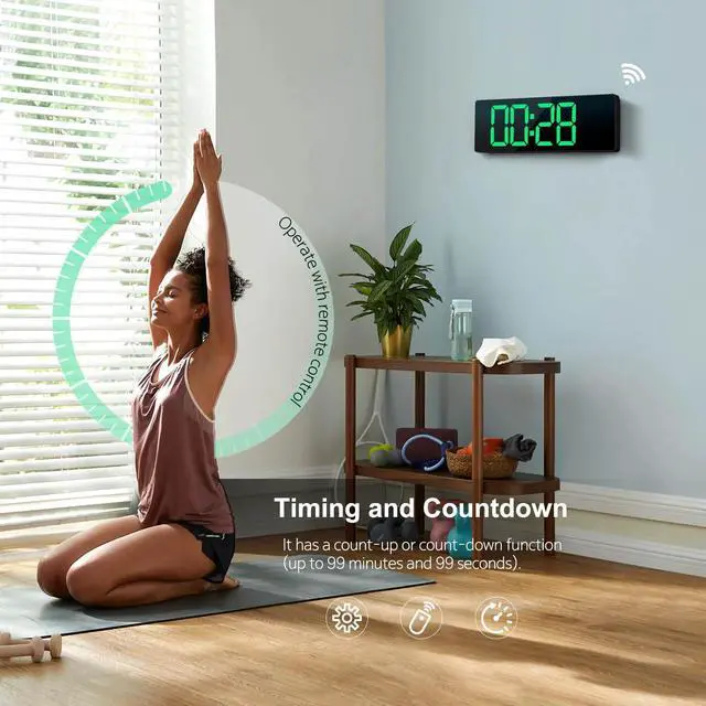 Alt view image 5 of 6 - Digital Wall Clock 16", Wall Clocks with 11 RGB Colors, Alarm Clock with Night Lights, Large Digital Clock for Living Room Bedroom Office Classroom Decor, Auto DST, Temperature, Remote Control