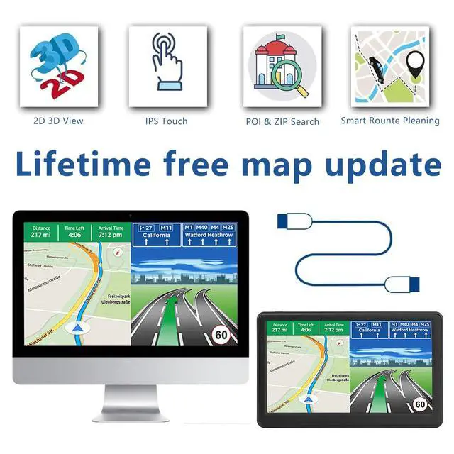 Alt view image 5 of 7 - GPS Navigator for Car Truck RV, Latest 2026 Map(Free Lifetime Updates) 7 inch Touch Screen Car GPS Navigation,Support Voice Turn Direction Guidance/Speed and Red Light Warning/Custom Truck Routing