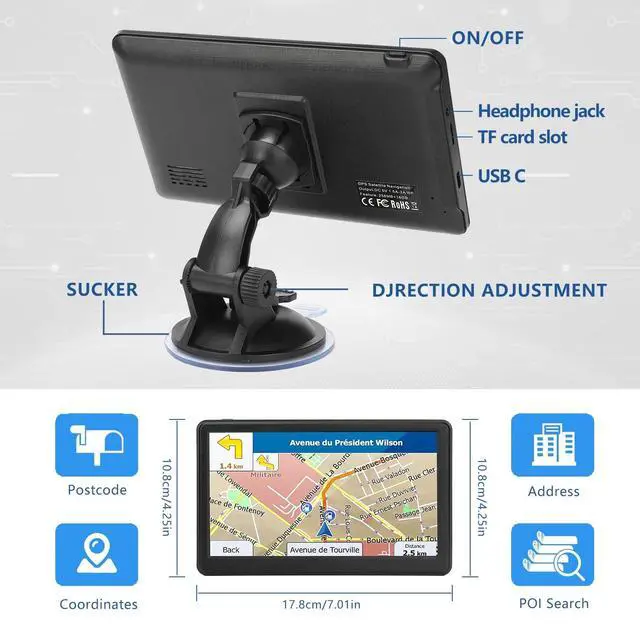 Alt view image 6 of 7 - GPS Navigator for Car Truck RV, Latest 2026 Map(Free Lifetime Updates) 7 inch Touch Screen Car GPS Navigation,Support Voice Turn Direction Guidance/Speed and Red Light Warning/Custom Truck Routing