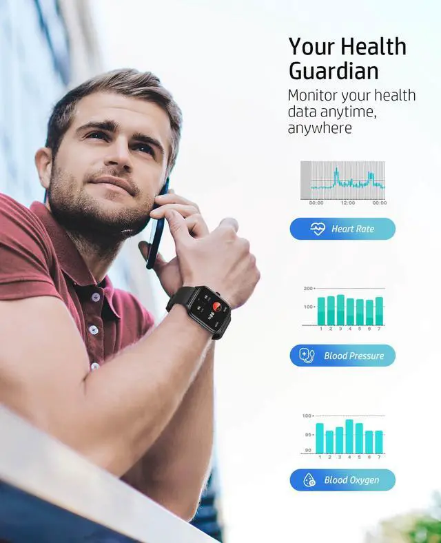 Alt view image 2 of 7 - Smart Watch for Men Women, 1.96" GPS Watcher with 120+ Sports Modes, Blood Pressure/Heart Rate/Blood Oxygen/Sleep Monitor, IP67 Waterproof Smartwatch for Android iOS