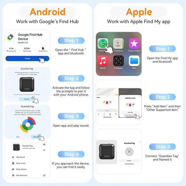 Alt view image 7 of 7 - Air Tracker (iOS and Android) 4-Pack Rechargeable Android Tracker Tag Bluetooth Item Finder, Compatible with Apple Find My & Google Find Hub for Keys Wallet Luggage and More, Black