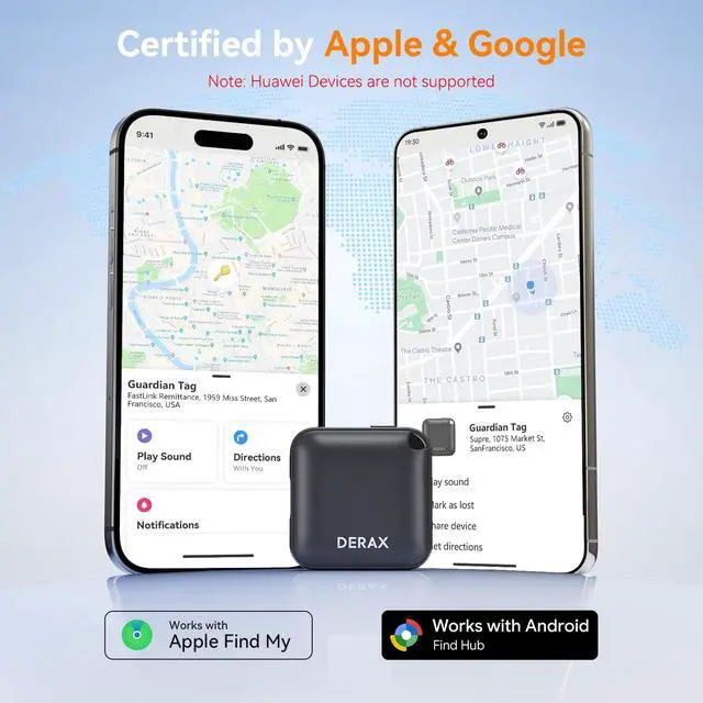 Alt view image 2 of 7 - Air Tracker (iOS and Android) 4-Pack Rechargeable Android Tracker Tag Bluetooth Item Finder, Compatible with Apple Find My & Google Find Hub for Keys Wallet Luggage and More, Black