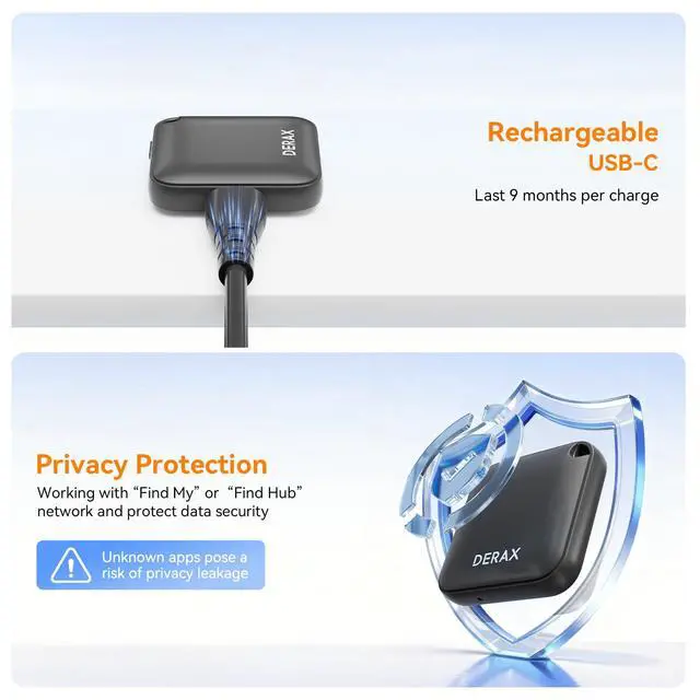 Alt view image 3 of 7 - Air Tracker (iOS and Android) 4-Pack Rechargeable Android Tracker Tag Bluetooth Item Finder, Compatible with Apple Find My & Google Find Hub for Keys Wallet Luggage and More, Black
