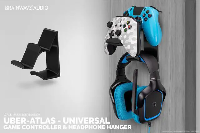 Alt view image 2 of 7 - The UberAtlas Dual Game Controller & Headphone Stand Wall Mount Holder for Xbox ONE, Series X, PS5, PS4, PS3, Switch, STEELSERIES Gamepad & More, Stay Organized No Screws, by Brainwavz