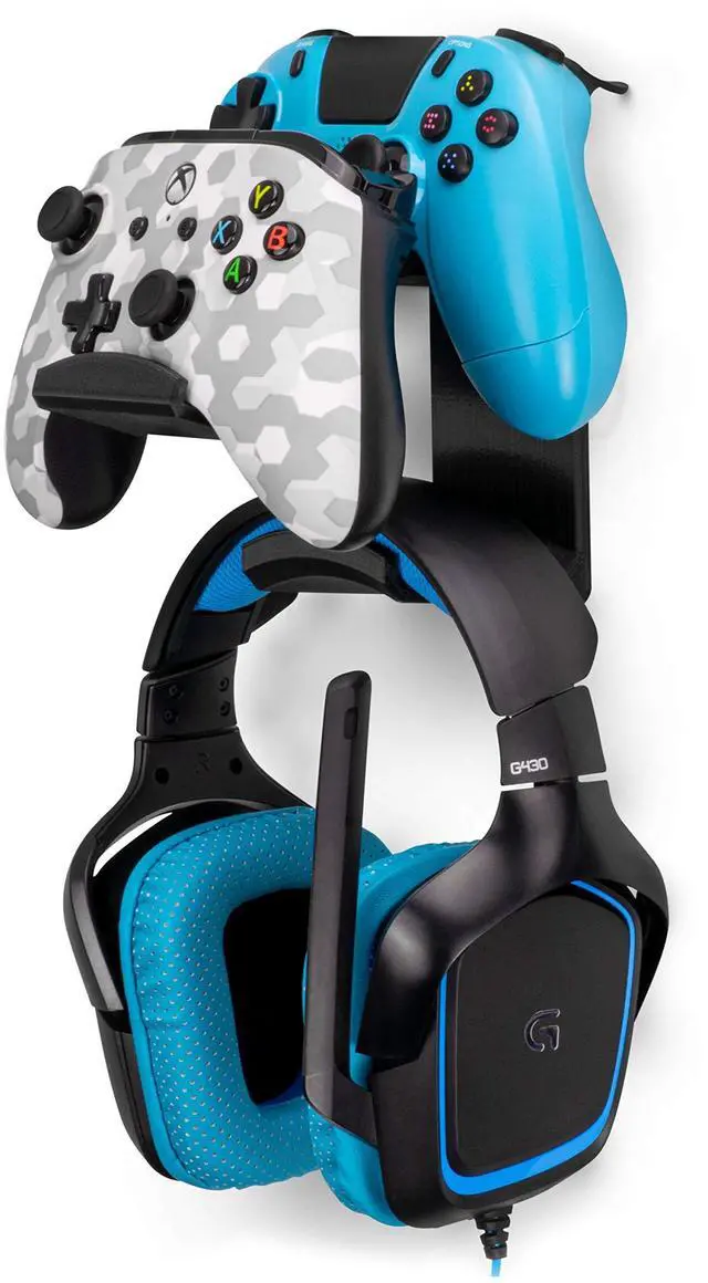 Main image of The UberAtlas Dual Game Controller & Headphone Stand Wall Mount Holder for Xbox ONE, Series X, PS5, PS4, PS3, Switch, STEELSERIES Gamepad & More, Stay Organized No Screws, by Brainwavz