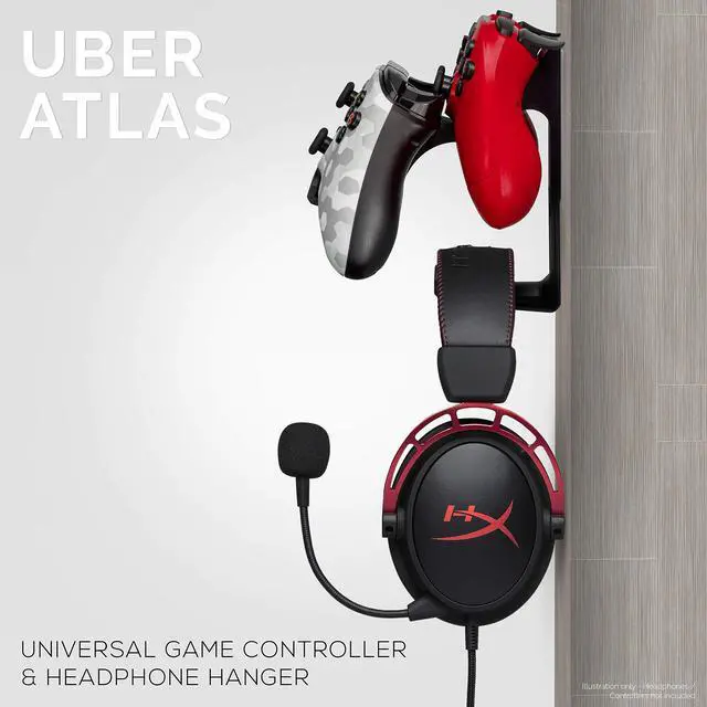 Alt view image 3 of 7 - The UberAtlas Dual Game Controller & Headphone Stand Wall Mount Holder for Xbox ONE, Series X, PS5, PS4, PS3, Switch, STEELSERIES Gamepad & More, Stay Organized No Screws, by Brainwavz