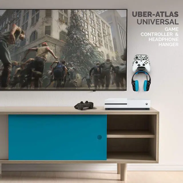Alt view image 6 of 7 - The UberAtlas Dual Game Controller & Headphone Stand Wall Mount Holder for Xbox ONE, Series X, PS5, PS4, PS3, Switch, STEELSERIES Gamepad & More, Stay Organized No Screws, by Brainwavz