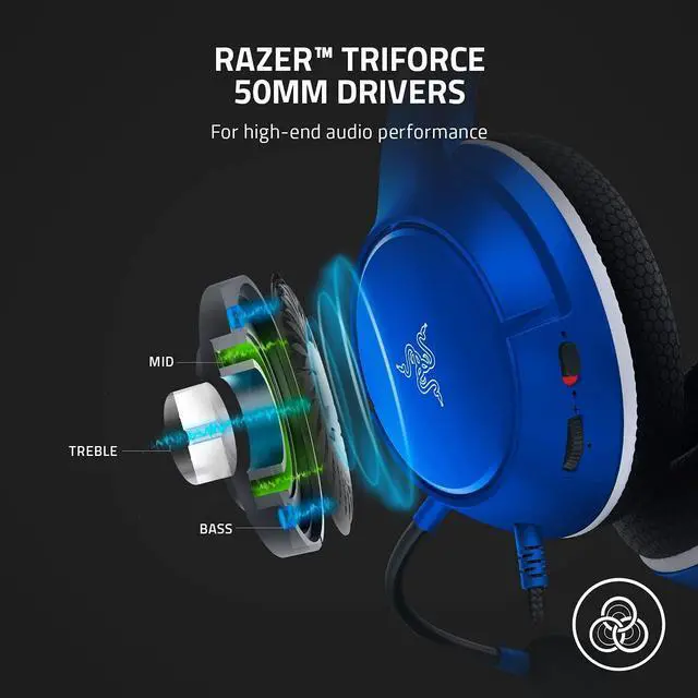 Alt view image 2 of 7 - Kaira X Wired Headset for Xbox Series X|S, Xbox One, PC, Mac & Mobile Devices: Triforce 50mm Drivers - HyperClear Cardioid Mic - Memory Foam Ear Cushions - On-Headset Controls - Shock Blue