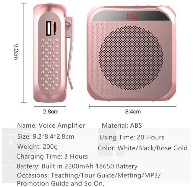 Alt view image 6 of 7 - Portable Voice Amplifier with Wired Microphone Headset Rechargeable PA System Speaker Personal Microphone Speech Amplifier Power Amplifiers Loudspeaker for Teachers/Metting/Tour Guide (Black)