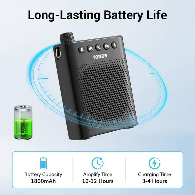 Alt view image 3 of 7 - Portable Voice Amplifier for Teachers, Rechargeable Mini Pa System with 100 cm/3ft Wired Headset Microphone and Waistband, Megaphone Speaker for Classroom, Training, Yoga, Tour Guides K10