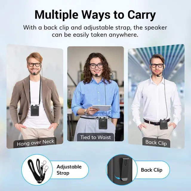 Alt view image 4 of 7 - Portable Voice Amplifier for Teachers, Rechargeable Mini Pa System with 100 cm/3ft Wired Headset Microphone and Waistband, Megaphone Speaker for Classroom, Training, Yoga, Tour Guides K10