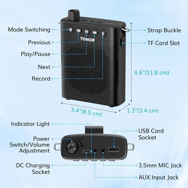Alt view image 5 of 7 - Portable Voice Amplifier for Teachers, Rechargeable Mini Pa System with 100 cm/3ft Wired Headset Microphone and Waistband, Megaphone Speaker for Classroom, Training, Yoga, Tour Guides K10