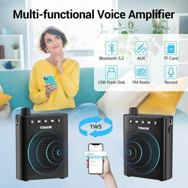 Alt view image 6 of 7 - Portable Voice Amplifier for Teachers, Rechargeable Mini Pa System with 100 cm/3ft Wired Headset Microphone and Waistband, Megaphone Speaker for Classroom, Training, Yoga, Tour Guides K10