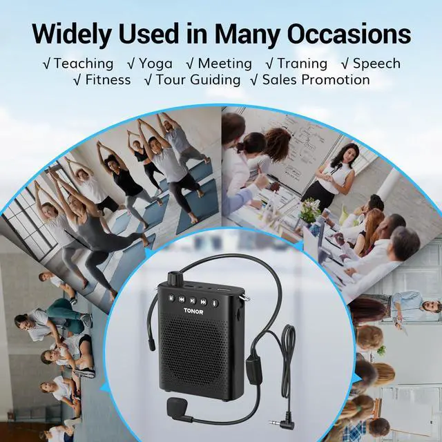 Alt view image 7 of 7 - Portable Voice Amplifier for Teachers, Rechargeable Mini Pa System with 100 cm/3ft Wired Headset Microphone and Waistband, Megaphone Speaker for Classroom, Training, Yoga, Tour Guides K10