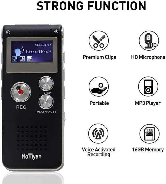 Alt view image 5 of 7 - Voice Recorder 16GB Capacity Voice Activated Recording Device Digital Voice Recorder for Lectures, Meetings, Interviews Audio Recorder with USB Rechargeable WAV/MP3 Tape Recorder (16GB)
