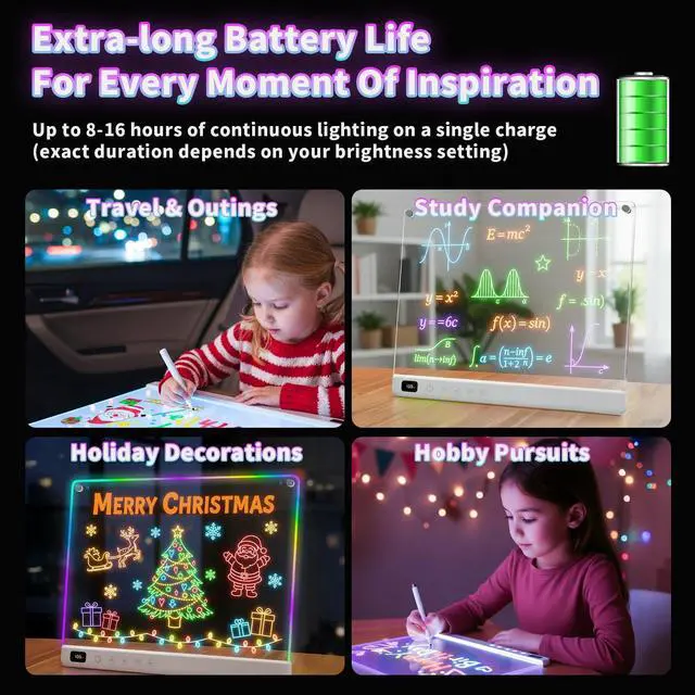 Alt view image 5 of 7 - Led Drawing Board with 13 Light Effects, 16" Rechargeable Glow Doodle LED Note Board with Colors, Neon Light Up Drawing Tablet Gifts for Kids for Easter Birthday Christmas Gift Ideas