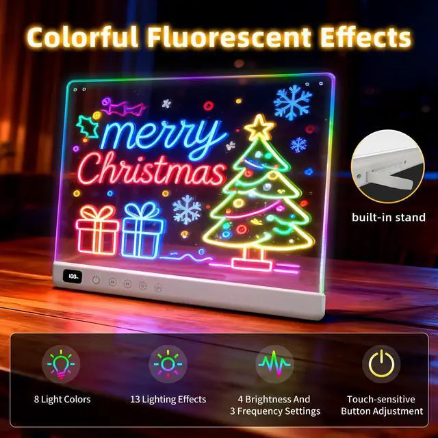 Alt view image 7 of 7 - Led Drawing Board with 13 Light Effects, 16" Rechargeable Glow Doodle LED Note Board with Colors, Neon Light Up Drawing Tablet Gifts for Kids for Easter Birthday Christmas Gift Ideas
