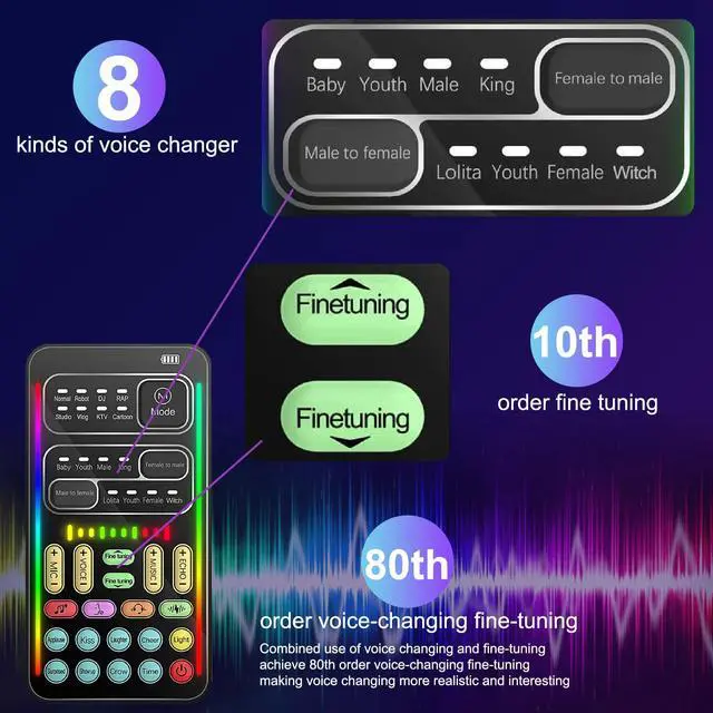 Alt view image 4 of 7 - Voice Changer for Xboxone Switch Phone, 8 Sound Effects, Live Broadcast Card Gift Adults Kids, Handheld Mini Microphone Voice Changer Disguiser Modulator