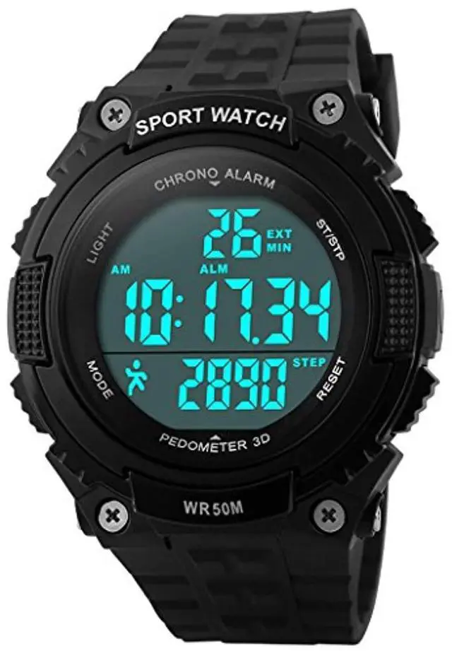 Main image of JAYSUING Sports Waterproof Digital Fitness Watch Pedometer Multifunction Men's Wristwatches (Black)