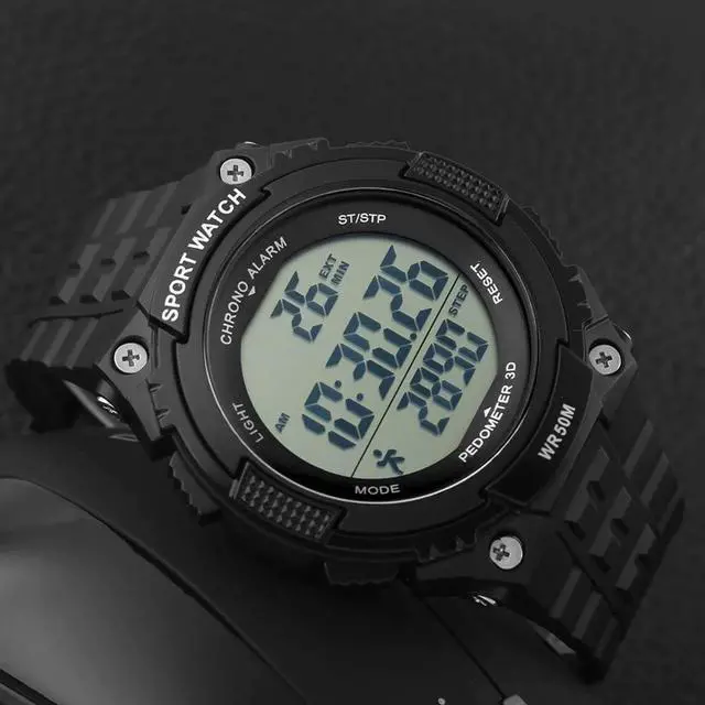 Alt view image 3 of 7 - JAYSUING Sports Waterproof Digital Fitness Watch Pedometer Multifunction Men's Wristwatches (Black)