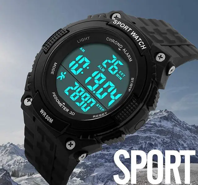 Alt view image 2 of 7 - JAYSUING Sports Waterproof Digital Fitness Watch Pedometer Multifunction Men's Wristwatches (Black)