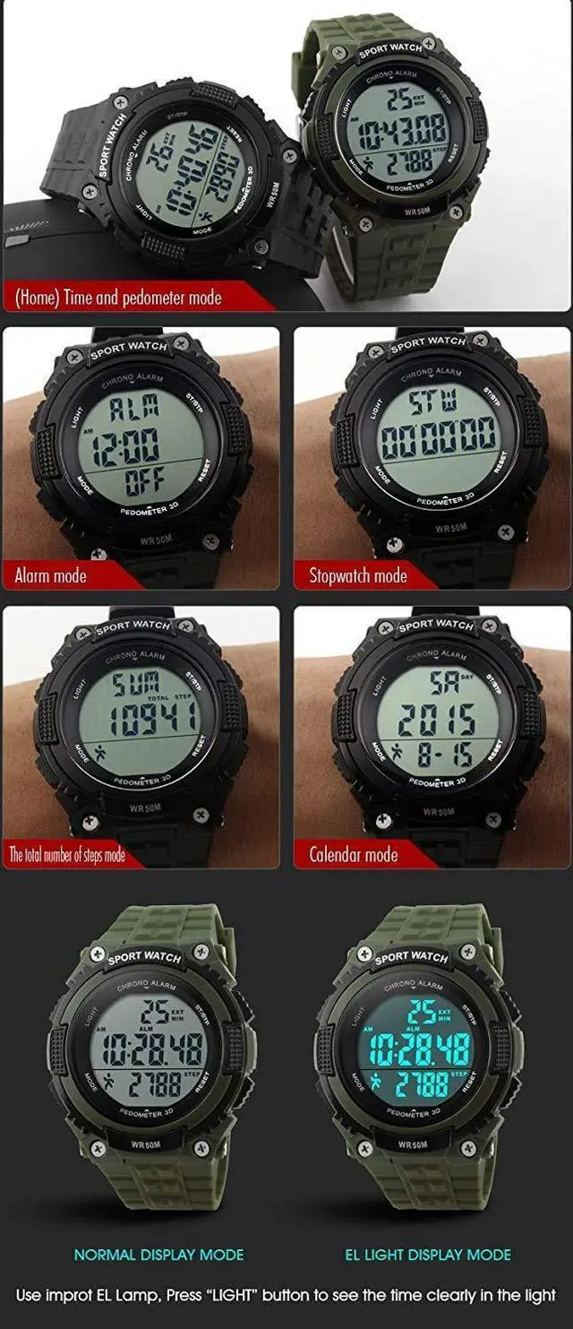 Alt view image 6 of 7 - JAYSUING Sports Waterproof Digital Fitness Watch Pedometer Multifunction Men's Wristwatches (Black)