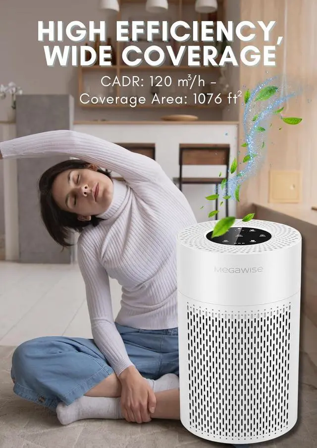 Alt view image 3 of 6 - 2025 Updated Version Smart Air Purifier for Home Large Room up to 1076ft², H13 True HEPA Filter with Smart Air Quality Sensor, Sleep Mode, Quiet for Smoke, Pets Hair, Odors, White