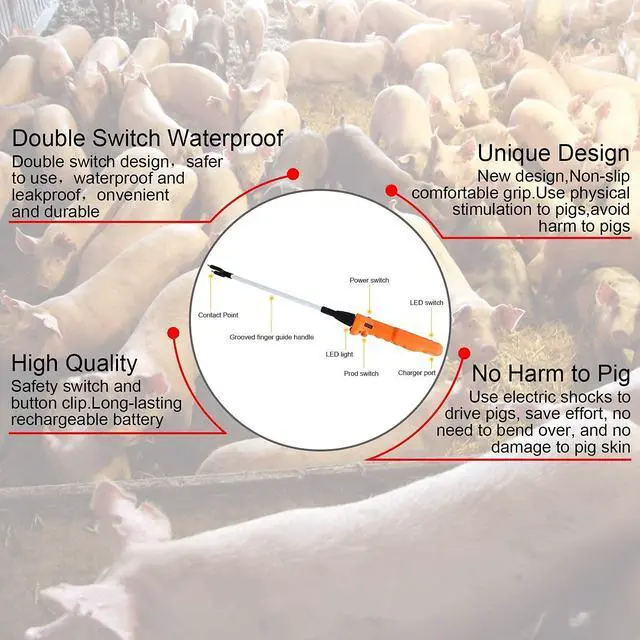 Alt view image 6 of 6 - Livestock Prod Electric Animal Prod Hot Shock Prod Stun Baton Safety Shock Prodder with Battery Farm LED Light Rechargeable Hand Prod Shock(87cm) for Cow Pig Cattle Goats and Big Dog
