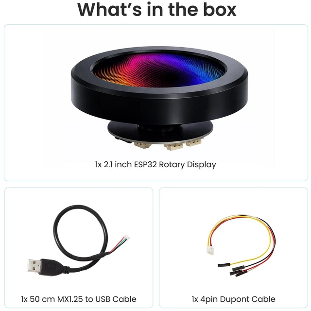Alt view image 7 of 7 - 2.1" ESP32 Rotary Display 480x480 HMI IPS Round Knob Touch Display 2.4G WiFi and BLE Capacitive Rotary Touch Screen Development Board Compatible with Arduino IDE and the LVGL library, Black