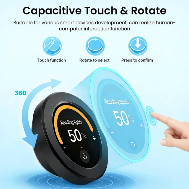 Alt view image 3 of 7 - 2.1" ESP32 Rotary Display 480x480 HMI IPS Round Knob Touch Display 2.4G WiFi and BLE Capacitive Rotary Touch Screen Development Board Compatible with Arduino IDE and the LVGL library, Black