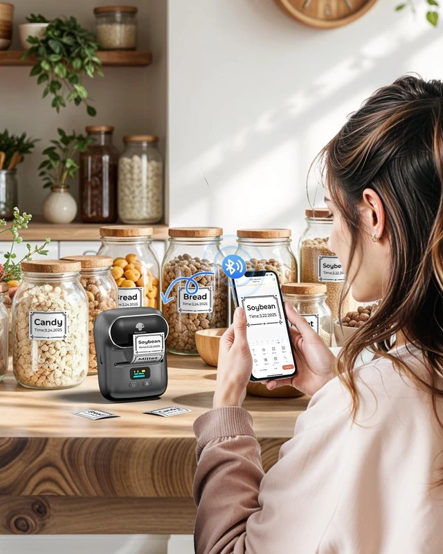 Alt view image 4 of 7 - M110 Label Maker with 3 Tapes, Portable Thermal Printer, Gray APP with 6000+ Templates, 2 Inch Bluetooth Label Printer Easy to Use for Small Business, Home, School, Office, Organization