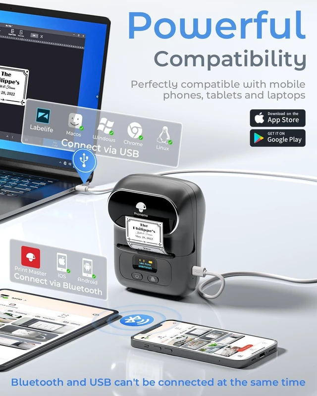 Alt view image 5 of 7 - M110 Label Maker with 3 Tapes, Portable Thermal Printer, Gray APP with 6000+ Templates, 2 Inch Bluetooth Label Printer Easy to Use for Small Business, Home, School, Office, Organization