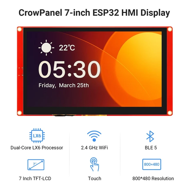 Alt view image 2 of 7 - GrowCube ESP32 Display ESP32-S3 CrowPanel Basic 7 Inch | 800x480 HMI IPS Touch Screen Monitor with 240MHz ESP32-S3 Suitable for ESPHome/Home Assistant Project